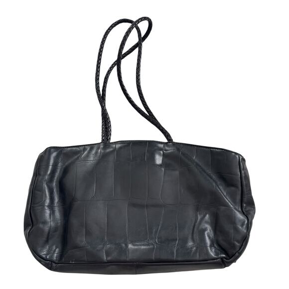 FALOR LE BORSE ITALIAN LEATHER CROC EMBOSSED SHOULDER BAG WOVEN SHOULDER STRAPS - Picture 1 of 11